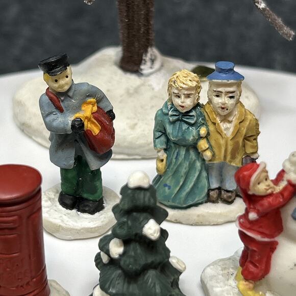 17pc Mini Christmas Village Figurines Snowman Postman Christmas Tree Mailbox + - Picture 7 of 16
